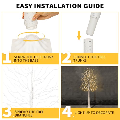 TVAL 2 Pack 6ft Lighted Birch Trees for Indoor Outdoor Christmas Decor - Realistic & Energy-Efficient