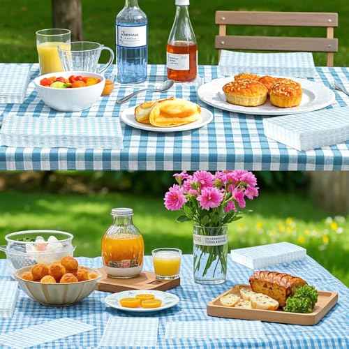 100Pcs Blue and White Gingham Cocktail Napkins 3 Ply Blue Buffalo Checkered Disposable Absorbent Hand Towels Summer BBQ Decorative Towels for Baby & Bridal Shower Bathroom Kitchen Supplies Decoration