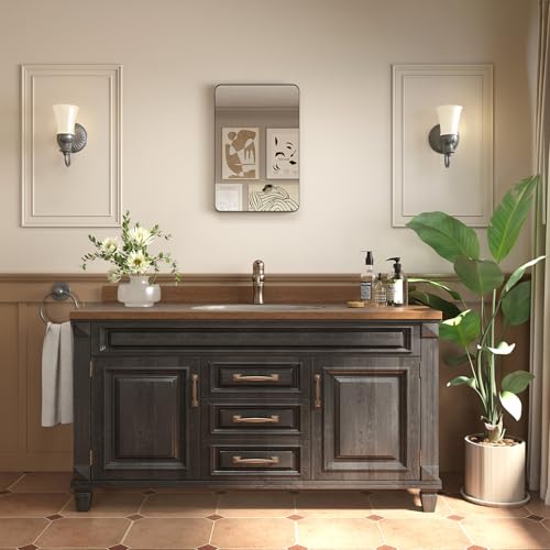 16x24 Inch Recessed or Surface Mount Medicine Cabinet with Mirror - Matte Black, Reversible Door