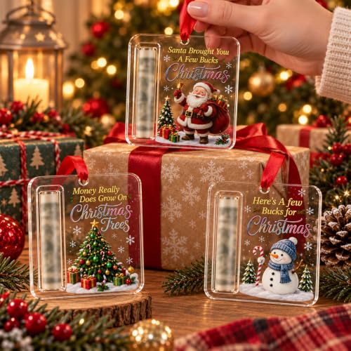 Christmas Cash Gift Ornaments 3-Pack – Acrylic Money Holder Ornaments Set