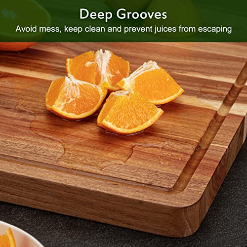 Acacia Wood Cutting Board 24x18 Inch - Large Food-Grade Butcher Block with Juice Groove & Handles