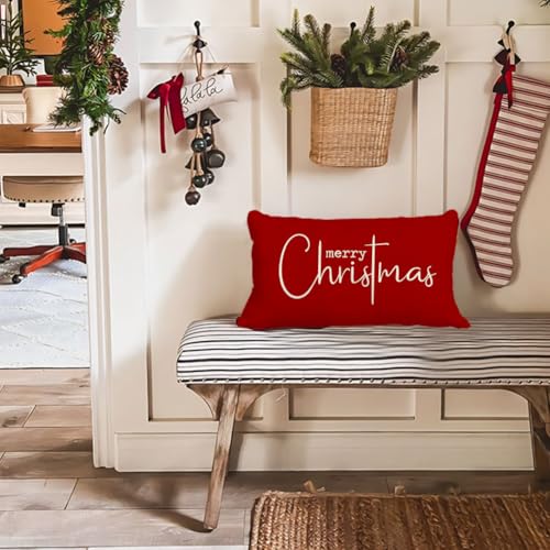 RABUSOFA Christmas Pillow Cover 12x20 Red Holiday Home Decor, Pack of 1