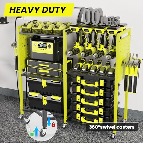Heavy-Duty Tool Organizer Cart with Power Strip, 6-Tier Rolling Garage Storage