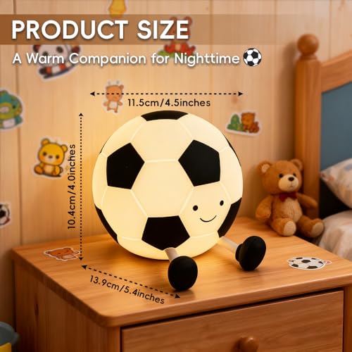Soccer Silicone Night Light, Rechargeable Dimmable and Soft Touch Soccer Lamp with Timer, Nursery Room Decor and Gifts for Kids