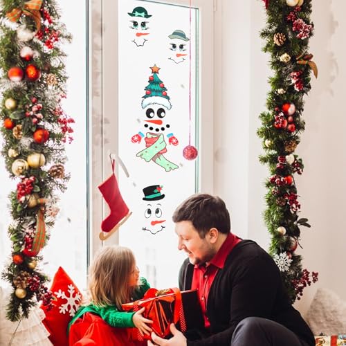 193Pcs Snowman Face Stickers for Crafts Cute Vinyl Snowman Face Decals Christmas Window Sticker Winter Wall Decals for Christmas Glass Water Bottles Cup Window Wall Ornaments Party Decorations