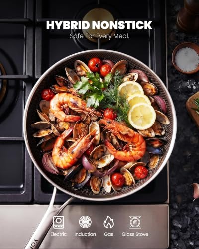 Non Stick Frying Pans, 12 inch Hybrid Pans with Lid