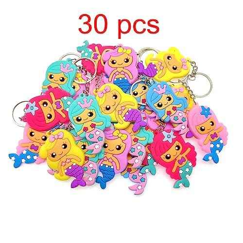 JZK 30x Mermaid keyring keychains for kids girls birthday party favours, mermaid princess theme party decorations accessories, girls party thankyou gifts, party bag fillers