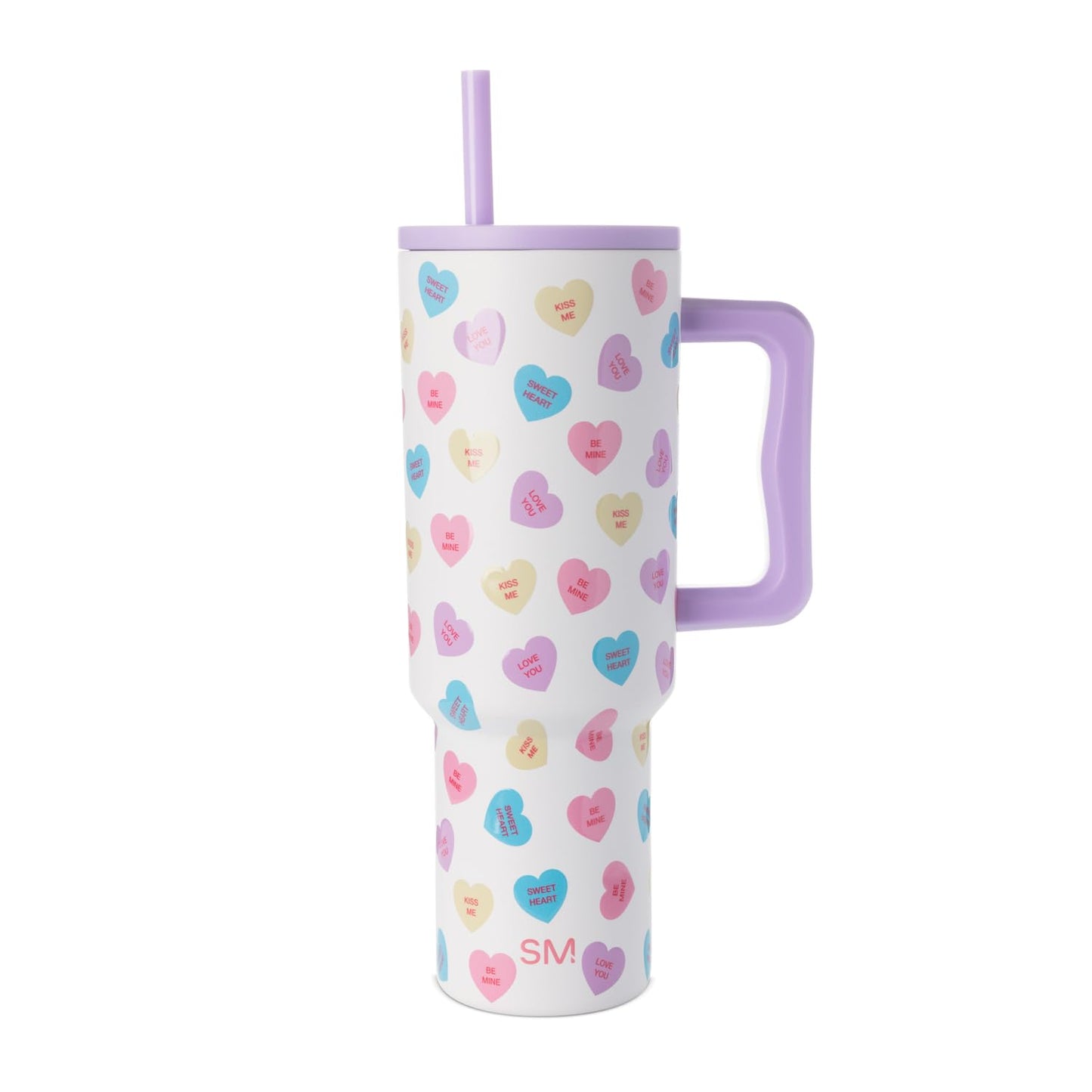 Simple Modern Valentine's Day 40 oz Tumbler with Handle and Straw Lid | Gifts for Her | Insulated Reusable Stainless Steel Water Bottle Travel Mug Cupholder Use | Trek Collection | Word Hearts