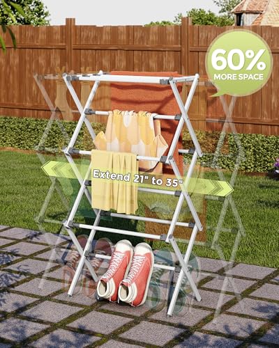 Foldable 3-Tier Clothes Drying Rack - White, Expandable Laundry Organizer