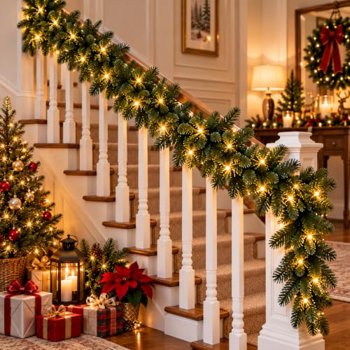 WQlittuK 9FT Pre-Lit Christmas Garland with Lights - C-220tips, Indoor & Outdoor Holiday Decor