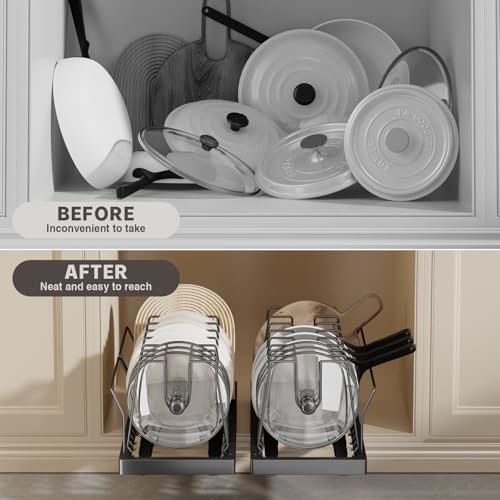 Magheo Black 2 Pack Expandable Under Cabinet Pot and Pan Organizer with Adjustable Dividers
