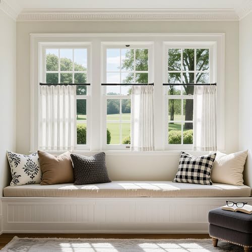 Natural Linen Cafe Curtains 24 Inch Length Set - 40W x 24L Pinch Pleated