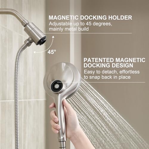 LAVA ODORO Handheld Shower Head with Magnetic Dock in Brushed Nickel, 9 Modes & 72-Inch Hose