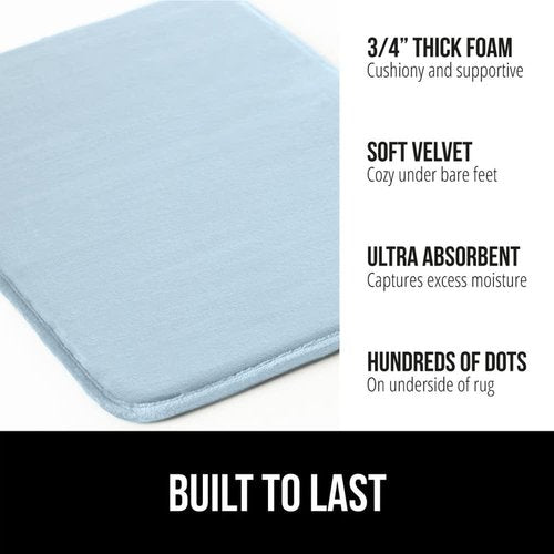 GORILLA GRIP Memory Foam Bath Rug - Soft, Absorbent Velvet Mat | Durable, Machine Washable, 30x20, Light Blue