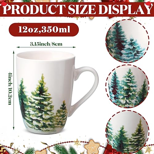 Suttmin 4-Pack Christmas Tree Ceramic Coffee Mugs 12 oz Holiday Gift Set
