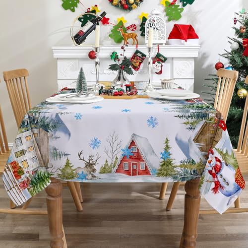 Cusugbaso 60x84 Inch Water-Resistant Christmas Tablecloth - White, Rectangular