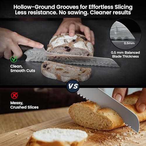 Offset Bread Knife 10.5 Inch - Upgraded Serrated Slicing Tool for Homemade Bread