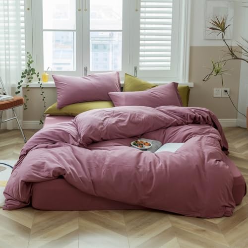 Full Size Purple Duvet Cover Set 3 Pieces Pale Mauve Jersey Knit Cotton