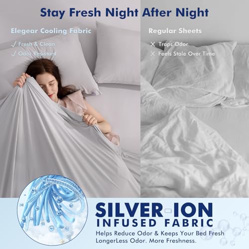 Elegear Silver-Infused Cooling Bed Sheets King Size Flat Sheet Gray 108" x 102"