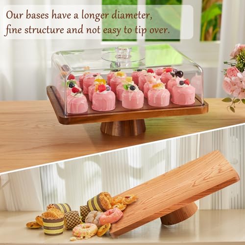 Rectangular Acacia Wood Cake Stand with Lid - 17 x 13 Inches, 2-in-1 Serving & Display
