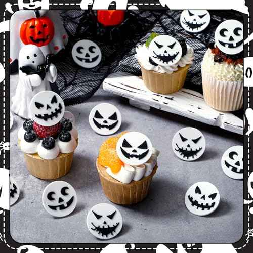 Amyhill 48 Pack Xmas Rings Cupcake Toppers Ghost Cake Decorations for Halloween Trick or Treat Cupcake Party Supplies Theme Party Haunted Home