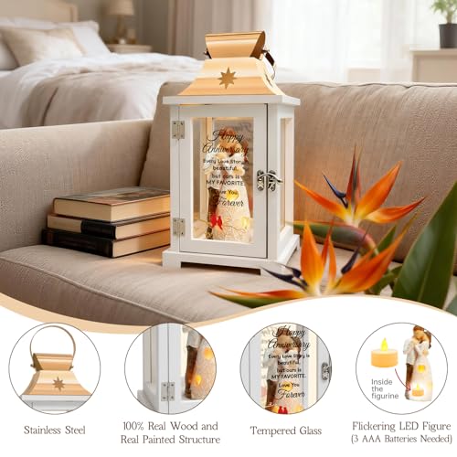Anniversary Lantern Gift for Couples and Parents - Romantic LED Candle, 12.6x6.3 Inches, Rose Gold & Wood