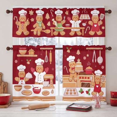 Gilprop 3 Pcs Chef Gingerbread Christmas Kitchen Curtain and Valance