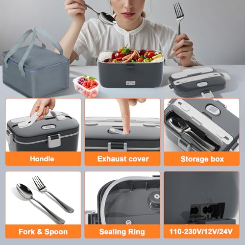 DUPASU Electric Lunch Box Food Warmer 1.8L with Salad Container, Grey Variants