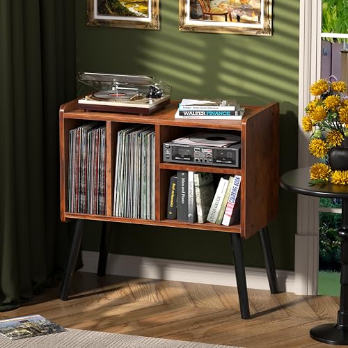 Record Player Table, Mid-Century Stand Hold Up to 150+ Albums
