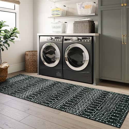Lahome Black Moroccan Runner Rug 2.5' x 12' Washable Non-Slip Indoor Floor Carpet