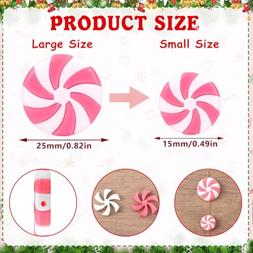 DECYOOL 80pcs Pink Mini Christmas Candy Cane Ornaments - Peppermint Decor, 15mm