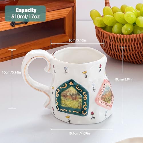 Large Ceramic Coffee Mug with Big Handle, Floral Design, 17.25oz - Perfect Gift for Tea & Coffee Lovers
