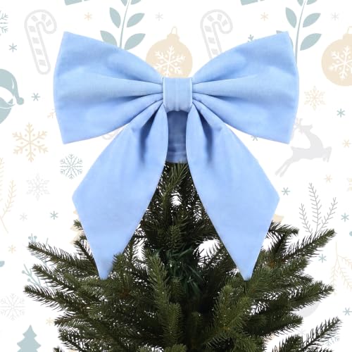 Soulchen 12 Inch Blue Velvet Bow Christmas Tree Topper - Blue Simple Design