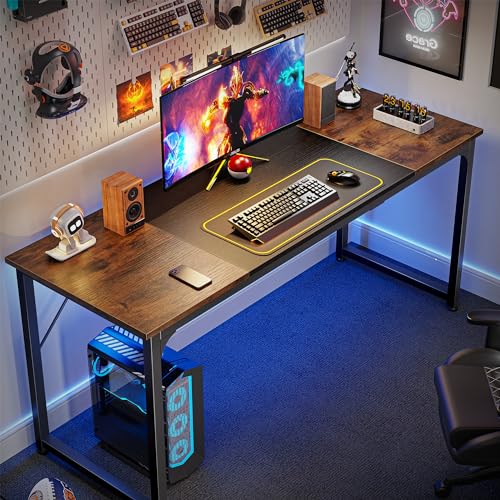Huuger Rustic Brown & Black 63-Inch Office Gaming Desk with Storage - Modern Home Workstation