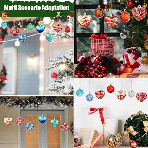 Hand Blown Glass Gazing Balls for Garden Hanging Friendship Balls Christmas Ball Ornaments for Xmas Tree Decoration (Blue - B)