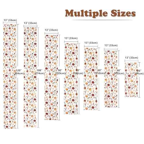 OWENIE Fall Table Runner for Kitchen Dining Table, Thanksgiving Autumn Printed Harvest Pumpkins Maple Leaves Textured Fabric Halloween Holiday Home Decorations, Water-Proof, Washable, 13" W x 36" L