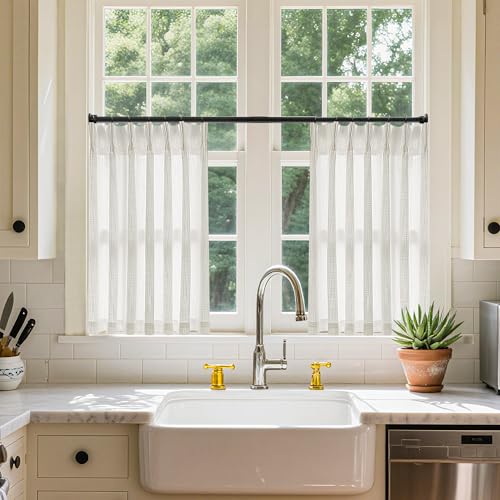 Natural Linen Cafe Curtains 24 Inch Length Set - 40W x 24L Pinch Pleated