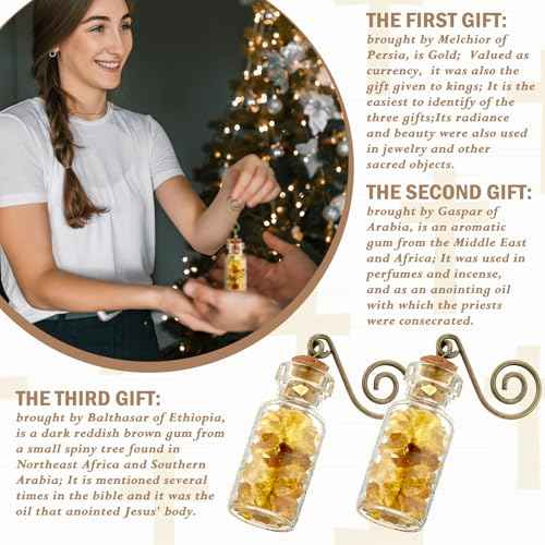 Zhanmai 2 Sets Christmas Nativity Religious Christian Ornaments Gifts Gold Frankincense and Myrrh Gift Set Myrrh Resin Three Wise Men Gifts Three King Catholic Christmas Ornaments for Christmas Tree