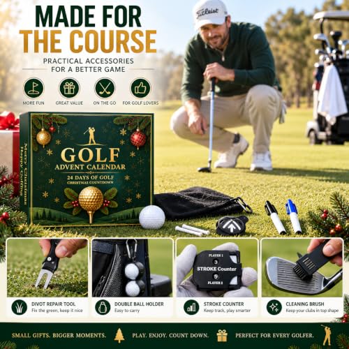 Golf Advent Calendar 2026 for Men – 24 Day Christmas Countdown with Golf Accessories