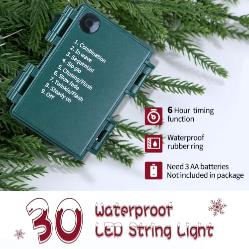 2FT ENVEN Norfolk Pine Christmas Tree - Prelit 30 LEDs, 8-Mode Battery Box, 1 Pack (2ft-1 Pack)