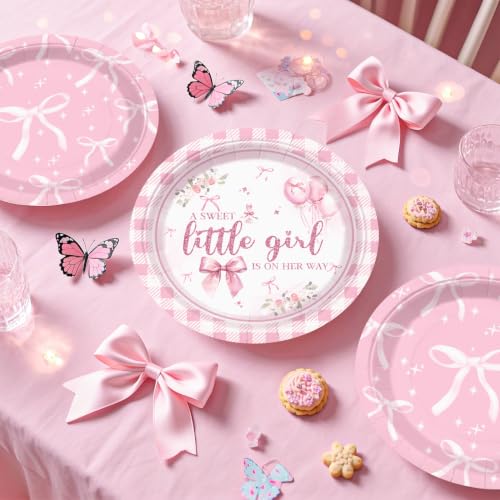 Pink Bow Baby Shower Decorations All-in-One Party Set for 20 Guests - Pink Bow Variation