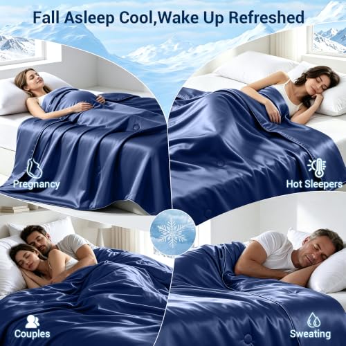 Cooling Comforter King Midnight Blue Ice Silk for Hot Sleepers