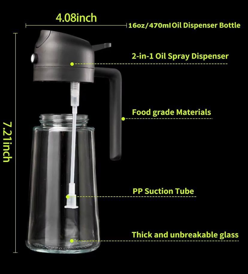 Skiennix Glass Olive Oil Spray Bottle - 470ml Leak-Proof Mister for Air Fryer, Salad, Baking & BBQ