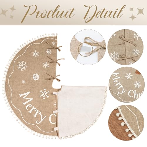 60 Inch Christmas Tree Skirt, Burlap Design with Snowflake Rustic