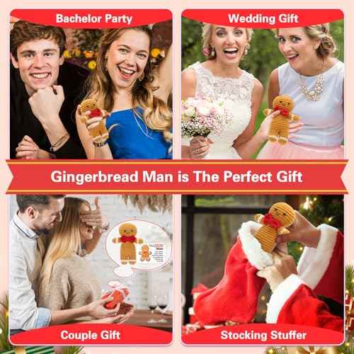 Positive Gingerbread Doll Funny Handmade Crochet Christmas Stuffed Animals with Affirmation Card for Christmas Decor Gag Gift