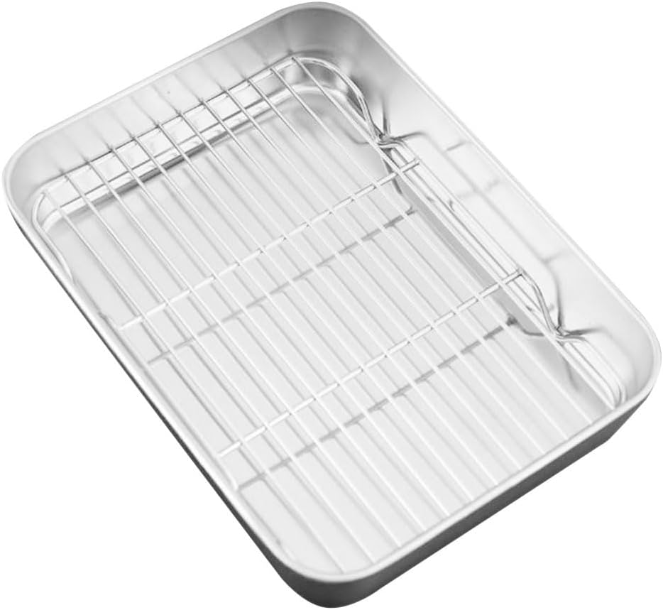 LALAFINA Nonstick Deep Baking Sheet with Wire Cooling Rack - 9.05" x 6.69" x 1.96" for Cooking & Grilling