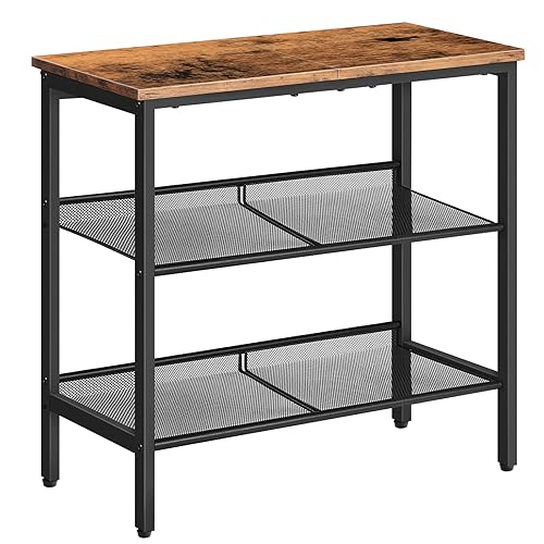 HOOBRO Rustic Brown & Black 3-Tier Narrow End Table with Adjustable Shelves