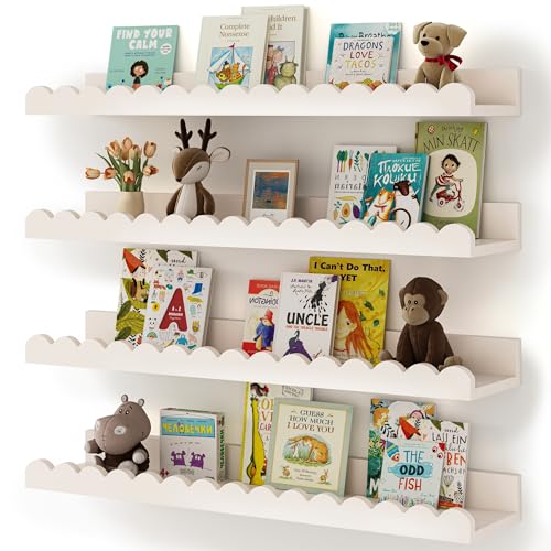 Shario White 23-Inch Nursery Book Shelves 4-Pack – Wall Floating Shelves for Kids & Toddler Room