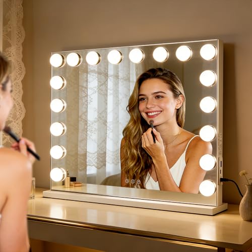 M MIVONDA Hollywood Makeup Vanity Mirror 26x22 with 18 Dimmable LED Bulbs