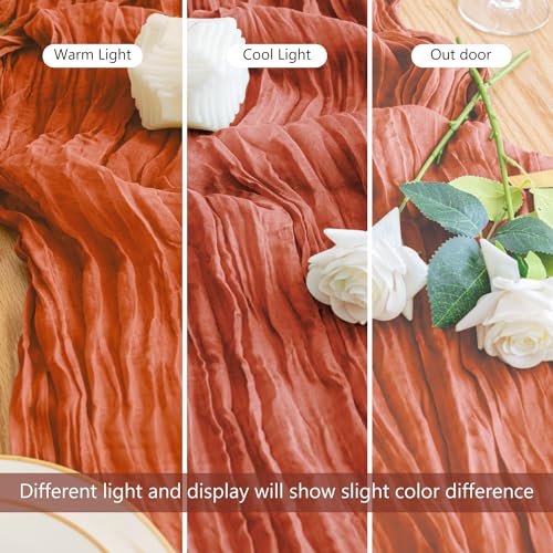 Fall Table Runner Cheesecloth 10FT Terracotta Boho Burnt Orange Gauze Cheese Cloth Rustic Sheer Table Runners for Wedding Bridal Baby Shower Party Decoration